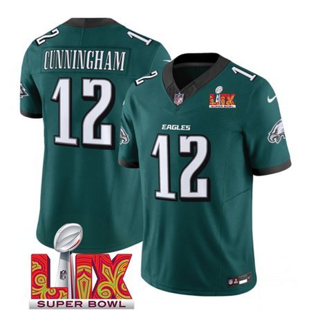 Men's Philadelphia Eagles #12 Randall Cunningham Green 2025 Super Bowl LIX Patch New F.U.S.E. Vapor Limited Stitched Football Jersey